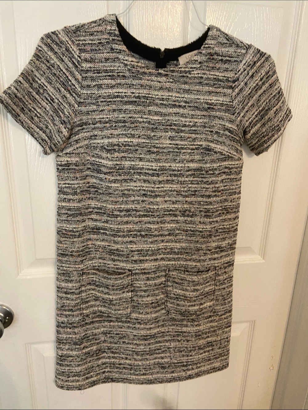 LOFT Gray Short Sleeve Tweed Shift Dress
